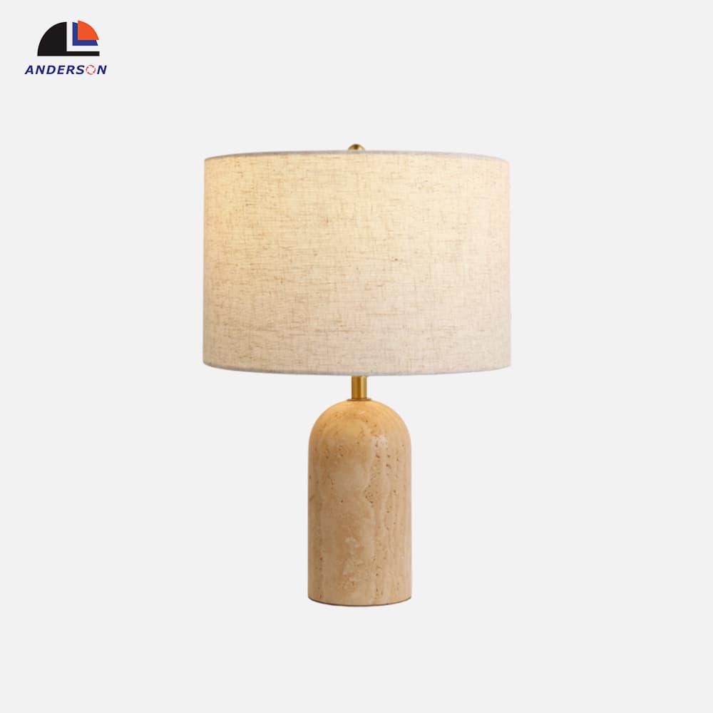 Traventine base Fabric Linen Shade Table Lamp Living Room, Travertine Base Linen Shade Table Lamp, operation14