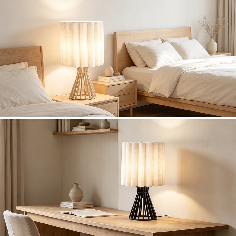 Wabi Sabi Modern Natural Wood Table Lamp with Fabric Shade Decor Desk Light for Bedroom Living Room Entryway Study Room, Wabi Sabi Wood Table Lamp, operation14