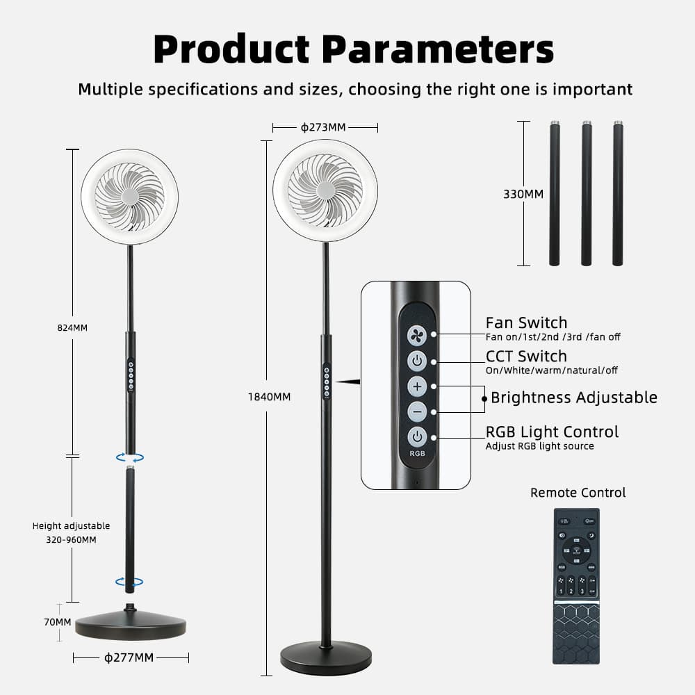 Modern RGB Color Changing CCT Dimmable LED Floor Lamp With 3 Speed Fan Remote Control Fan Light For Home Decor, RGB LED Floor Lamp with 3 Speed Fan, operation14