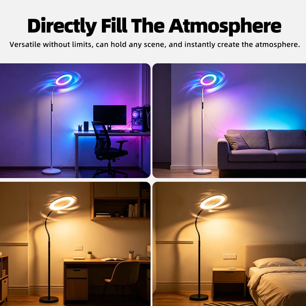 Modern RGB Color Changing CCT Dimmable LED Floor Lamp With 3 Speed Fan Remote Control Fan Light For Home Decor, RGB LED Floor Lamp with 3 Speed Fan, operation14