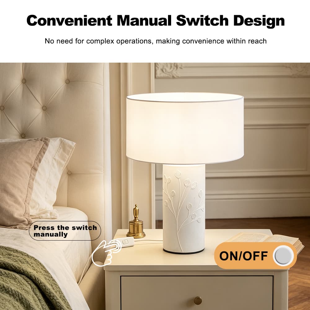 Minimalist Ceramic Table Lamp Fabric Shade Decor Lamp Entryway Study Room Bedroom and Living Room, Minimalist Ceramic Table Lamp Fabric Shade, operation14