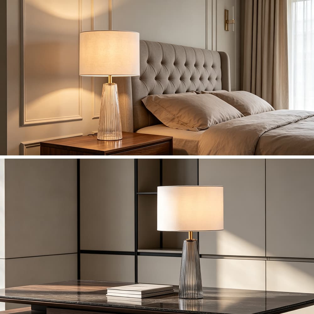 Modern Glass Bedroom Bedside Lamp Black Glass Conical Base New Style Hotel Table Lamp Living Room Study Led Table Lamp, Modern Black Glass Bedside Lamp, operation14