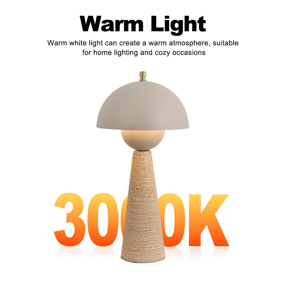 Bedroom Decorative Wabi-sabi Bedside Mid-century Led Metal Luxury Mushroom Stone Travertine Table Lamp, Wabi-sabi Travertine Mushroom Table Lamp, operation14