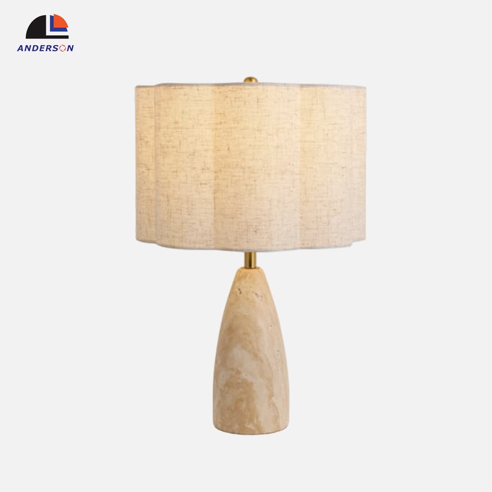 Bedroom Decorative Wabi-sabi Study Desk Bedside Mid-century Led Fabric Lampshade Travertine Table Lamp, Wabi-Sabi Travertine Table Lamp, operation14