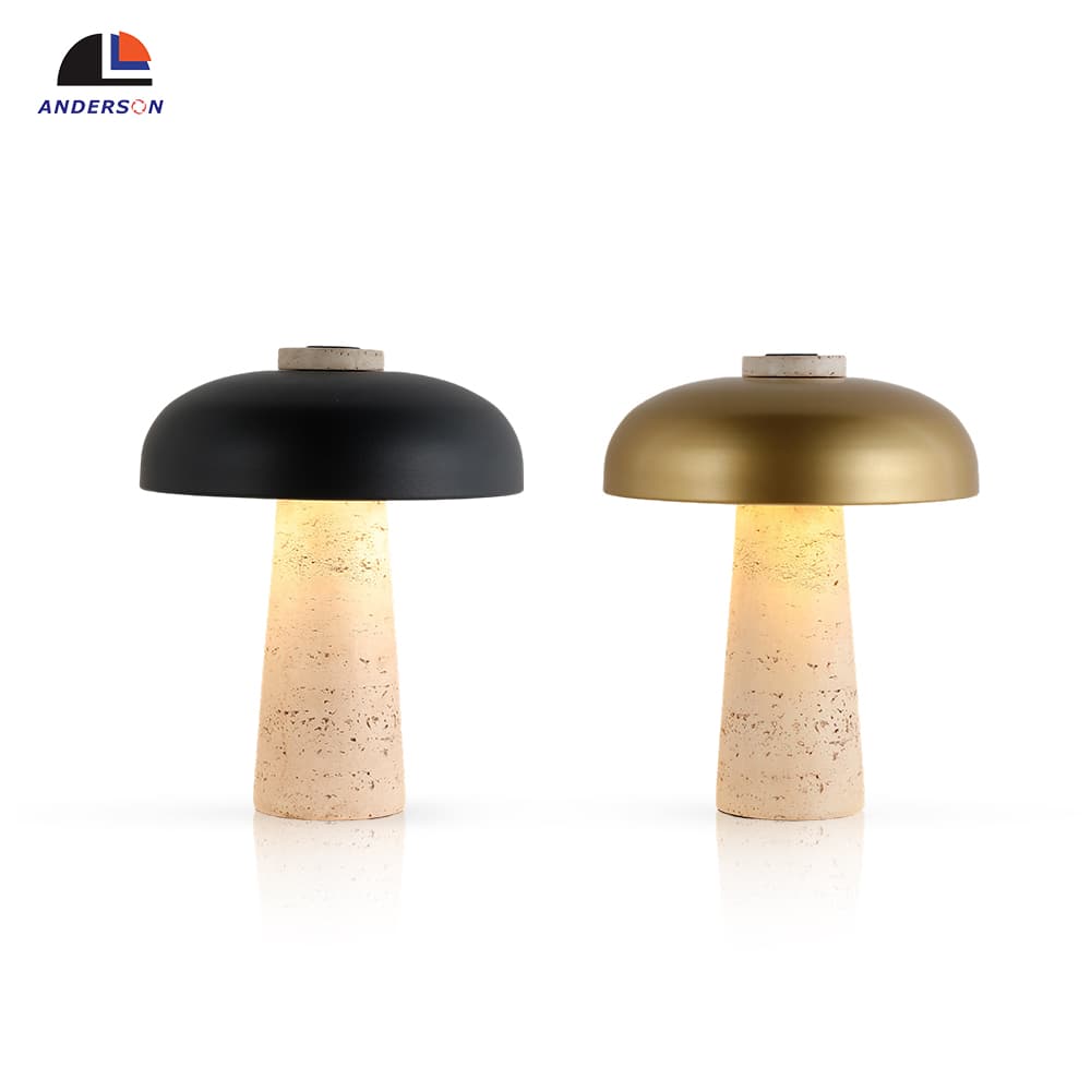 Factory Wabi-sabi Mushroom LED Table Lamp, Modern Minimalist Travertine Base for Bedroom Bedside Study Desk, Wabi-sabi Mushroom LED Table Lamp, operation14