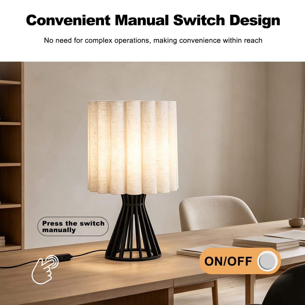 Wabi Sabi Modern Natural Wood Table Lamp with Fabric Shade Decor Desk Light for Bedroom Living Room Entryway Study Room, Wabi Sabi Wood Table Lamp, operation14