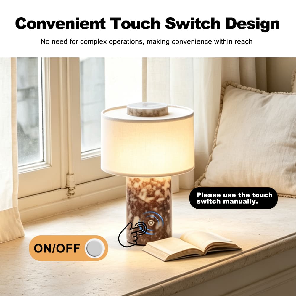 Bvlgari Luxury Stone Rechargeable Ambient Table Lamp Natural Marble Lamp Bedroom Study Hotel Bar Bedside Writing Desk, Bvlgari Stone Rechargeable Marble Table Lamp, operation14