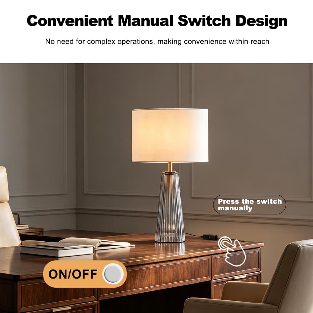 Modern Glass Bedroom Bedside Lamp Black Glass Conical Base New Style Hotel Table Lamp Living Room Study Led Table Lamp, Modern Black Glass Bedside Lamp, operation14