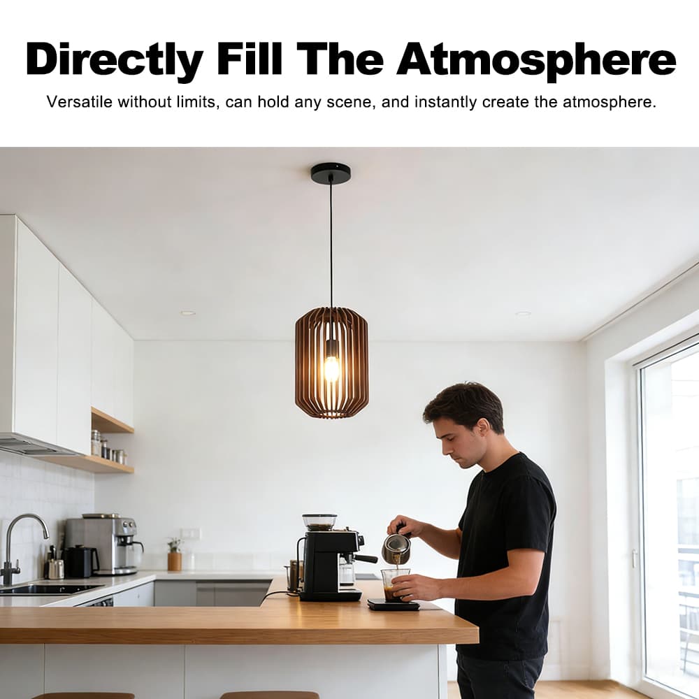 Factory Cage Dining Black Restaurant Luxury Nordic Modern Led Single Linear Wooden Pendant Light, Black Nordic Linear Pendant Light, operation14