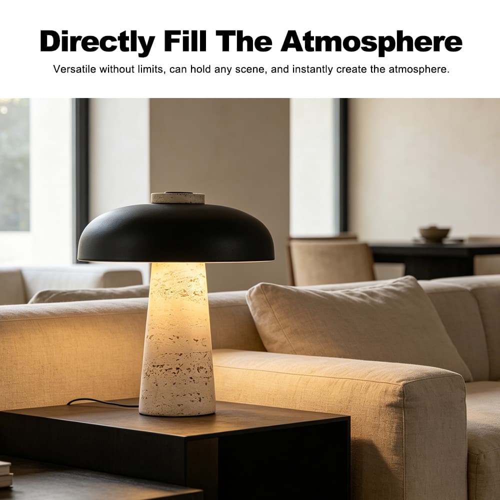 Factory Wabi-sabi Mushroom LED Table Lamp, Modern Minimalist Travertine Base for Bedroom Bedside Study Desk, Wabi-sabi Mushroom LED Table Lamp, operation14