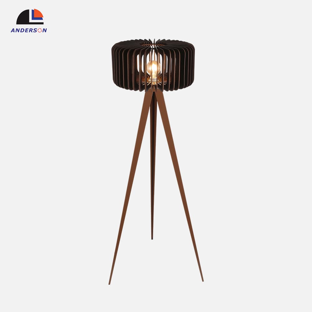 Manufacturer Retro Mid-Century American Tripod LED Standing Floor Lamp, Wooden Lampshade Decor for Bedroom Living Room, Retro Mid-Century Tripod Floor Lamp, operation14