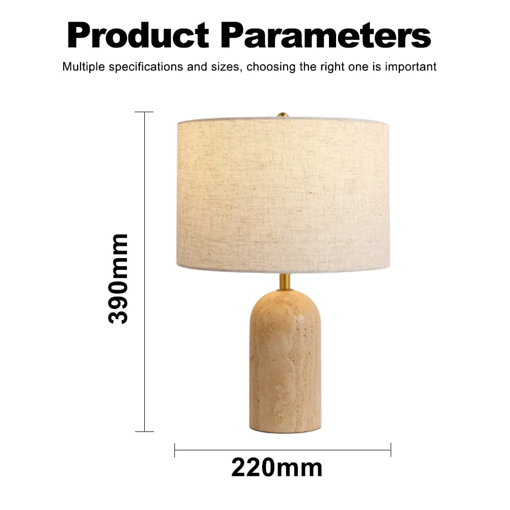 Traventine base Fabric Linen Shade Table Lamp Living Room, Travertine Base Linen Shade Table Lamp, operation14