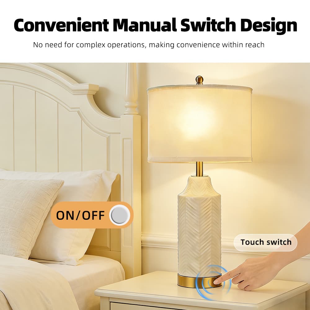 American Modern Touch Sensor Bedside Table Lamp Built-in USB Port for Phone & Earphone Charging Living Room Desk Lamp, operation14