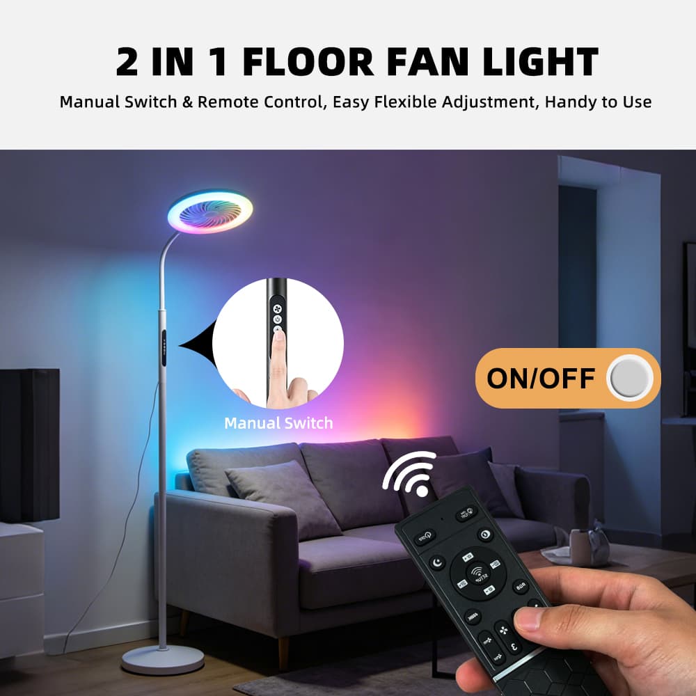Modern RGB Color Changing CCT Dimmable LED Floor Lamp With 3 Speed Fan Remote Control Fan Light For Home Decor, RGB LED Floor Lamp with 3 Speed Fan, operation14