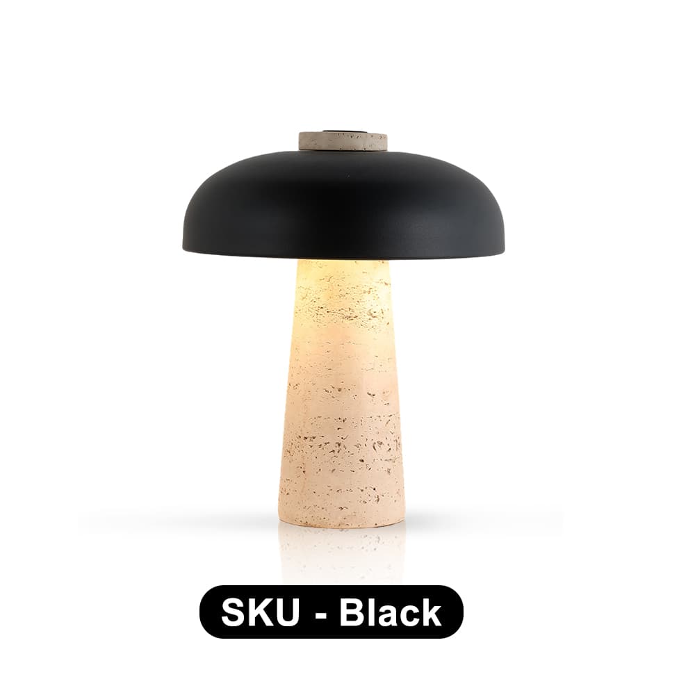 Factory Wabi-sabi Mushroom LED Table Lamp, Modern Minimalist Travertine Base for Bedroom Bedside Study Desk, Wabi-sabi Mushroom LED Table Lamp, operation14