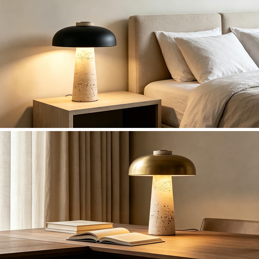 Factory Wabi-sabi Mushroom LED Table Lamp, Modern Minimalist Travertine Base for Bedroom Bedside Study Desk, Wabi-sabi Mushroom LED Table Lamp, operation14