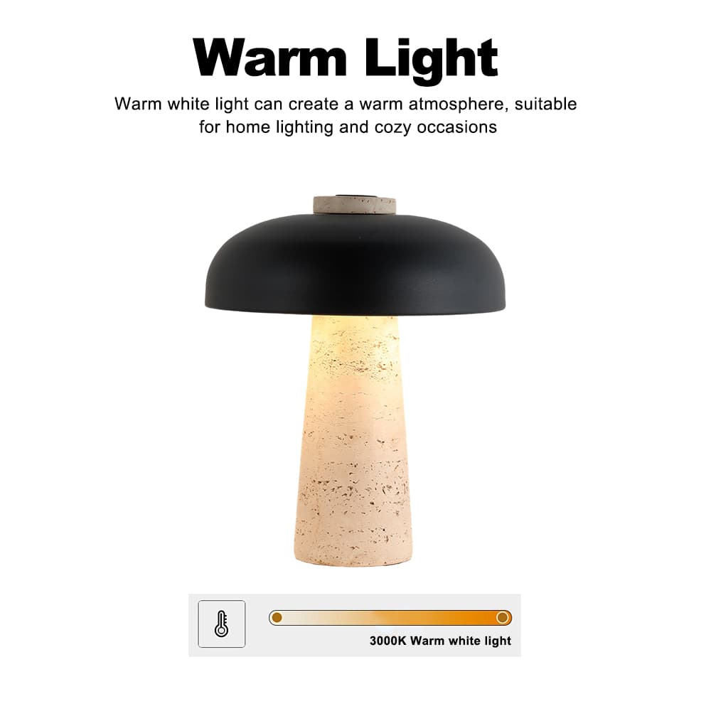 Factory Wabi-sabi Mushroom LED Table Lamp, Modern Minimalist Travertine Base for Bedroom Bedside Study Desk, Wabi-sabi Mushroom LED Table Lamp, operation14