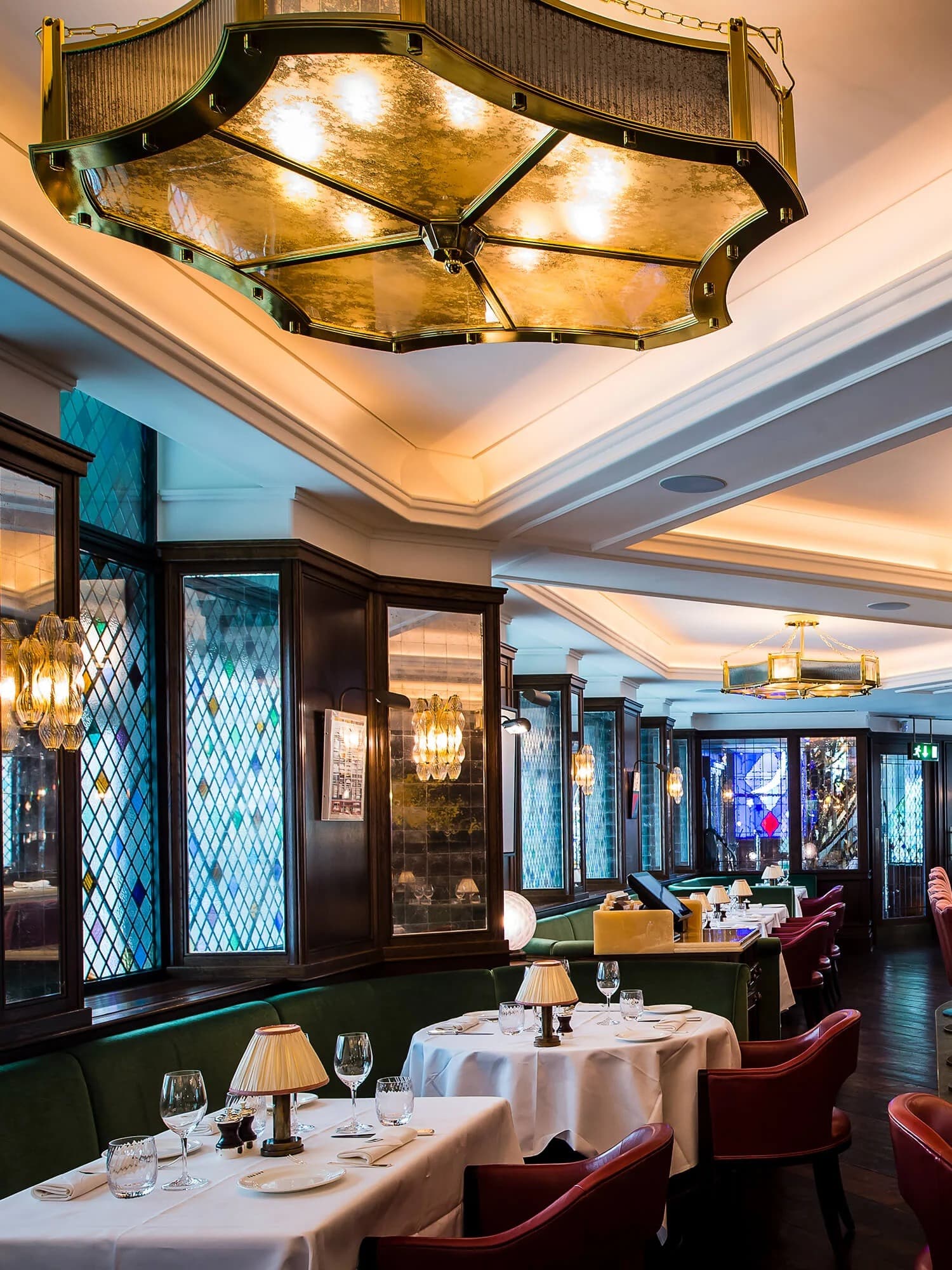 The Ivy restaurant bar and tables with decorative lighting